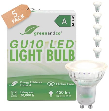 5x GU10 LED reflektorlampa | ersätter 44 watt | kallt vitt 6500 K | 2,5 W 450 lm | 36° strålvinkel | inget flimmer | energieffektivitetsklass A | 230V | ej dimbar