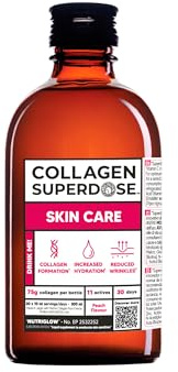 GOLD COLLAGEN Superdose Skin Care- Collagen Nutritional Supplements for Women & Men (75g) Vitamin C, Biotin, Hyaluronic Acid Zinc, Anti-Ageing Liquid for Hydrated Skin, Hair Growth, Strong Nails 300ml