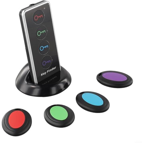 Buscador de llaves con control remoto inalámbrico, 4 receptores, sonido y luz LED para ayudarte a encontrar artículos perdidos rápidamente