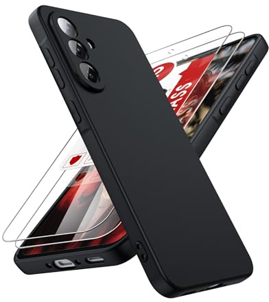 LeYi Funda para Samsung Galaxy A56/A 56 4G/5G, Ultra Slim Carcasa con 2pcs Cristal Templado, Silicona Liquida Capa Suave Movil Protector Case Forro Microfibra Antiarañazos Cover, Negro