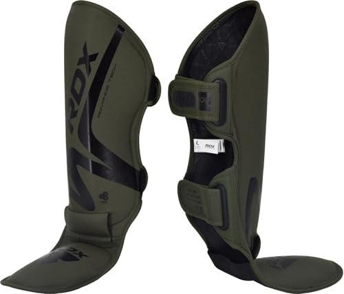 RDX Shin Guard MMA Fighting Boxing Training Protective Gear | Army Green ConvEX Skin Leather Muay Thai Leg Protector | Great for Martial Arts, Sparring, Kickboxing, BJJ, Karate (XL)