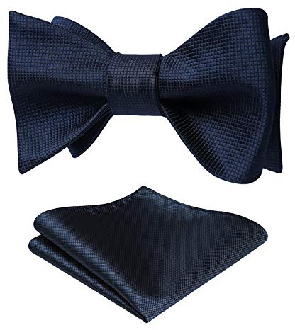 HISDERN Bow Ties for Men Navy Blue Self Tie Bow Tie & Pocket Square Set Classic Formal Satin Bow Ties for Tuxedo Wedding Party