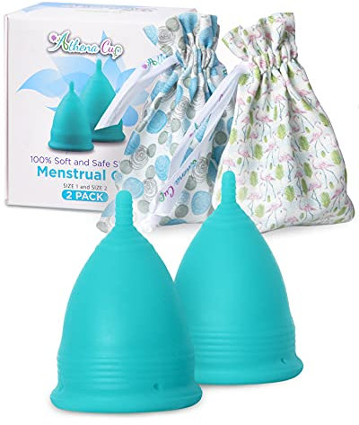 Menstrual Cups Set 2 Pack - (Large and Small) - Premium Reusable Period Cup Set for Regular and Heavy Flow - Insert Easier with The Athena Form Fit Rim - Solid Blue Size 1 and 2 - by Athena Cup