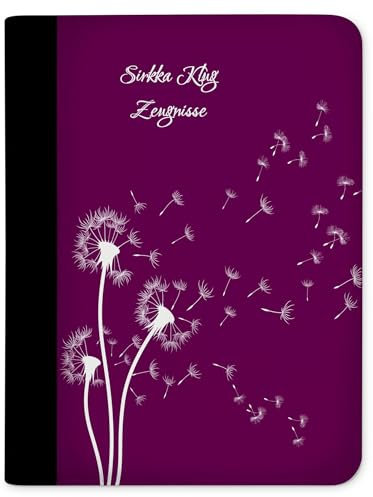 CreaDesign Customize A4 Zeugnismappe für Kinder - 26.7 x 32.7 x 1 cm, erweiterbar auf bis zu 20 Fächer, Sichtbuch ohne Klarsichthüllen, Lila Pusteblume Design, Dokumentenmappe für Schüler