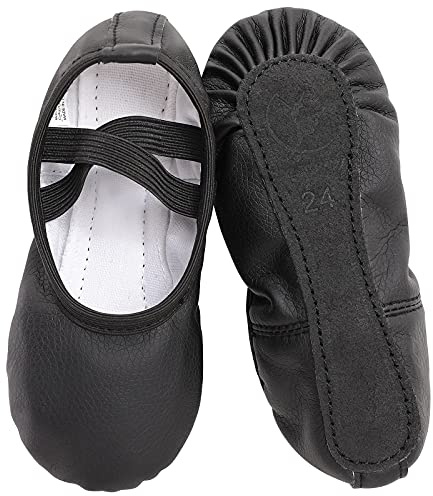 Ballet Shoes for Girls Leather Ballet Dance Slipper Full Leather Sole Ballet Flats for Kids Toddler Child Women Adults Black Size 10UK child-EU28