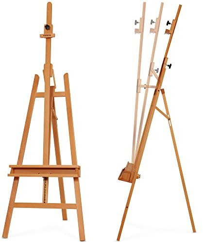 VISWIN Chevalet inclinable en A pour peinture et présentation, réglable de 165,1 à 226,1 cm de haut, peut contenir une toile jusqu'à 124,5 cm, chevalet en bois de hêtre avec plateau de rangement