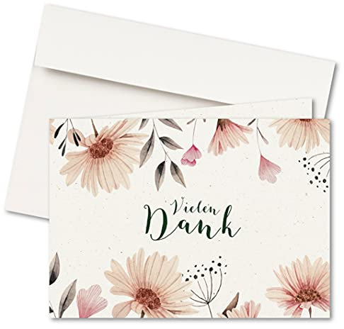 20er Set Dankeskarten & Umschläge, Klappkarten, Format A6, Motiv: Blumenwiese, Hochzeit, Geburtstag, Jubiläum (20er Set)