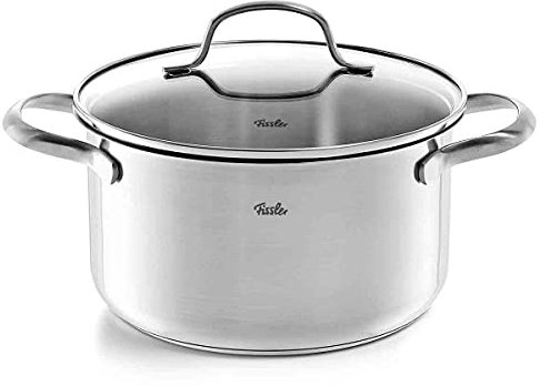Fissler San Francisco/Edelstahl-Topf (5,3 L - Ø 24 cm) Kochtopf mit Glas-Deckel, Schüttrand, Mess-Skala - Induktion