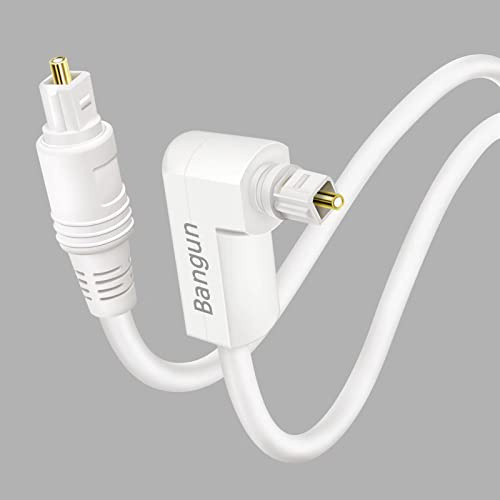 Bangun White Optical Audio Cable 12ft, Slim 90 Degree Digital Audio Optical Cord, SPDIF Toslink Right Angle Fiber Optic Audio Cable, Digital Sound Cord for Sound Bar/TV/PS4/Xbox/Home Theater