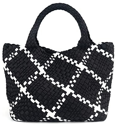 ORAD Große Neopren-Tragetasche für Damen, modisch, gewebte Tasche, Neopren, Handtasche, geräumige Schultertaschen für Strand, Fitnessstudio, Reisen, Weiss/opulenter Garten, Large