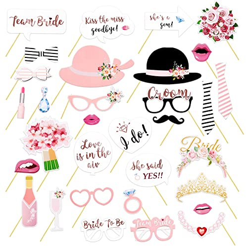 Party Photobooth Props - 32pcs Funny Selfie Props Kit for Bachelorette, Hen Party, Bridal Shower & Wedding Decorations