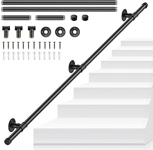VAYOTOY Main Courante pour Escalier, Rampe Escalier Intérieur Exterieur Galvanisation Industrielle Antidérapante Main Courante Escalier Pour Sécurité Balcon Couloir, 1.5M