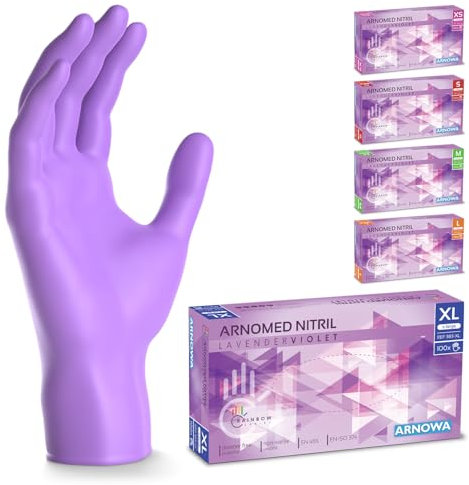 100x ARNOMED® Gants en nitrile taille XL Violet, Gants à usage unique pour chirurgie & laboratoire, Gants en nitrile sans poudre et sans latex, Moufles en nitrile en XS, S, M, L, XL, XXL