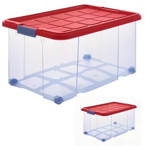 ARTECSIS 2 Aufbewahrungsboxen aus Plastik, 60x40x30 cm, mit Deckel, Eurobox, mit Rollen, stapelbar, 55L