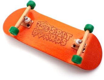 SPITBOARDS Touche completa Wood Pro Set-up 34 mm (pre-assemblata, 5 strati), Pro Trucks, ruote con cuscinetti CNC, griptape in schiuma, (Deck: arancione, camion: giallo, ruote: verde)