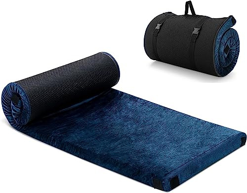 GYMAX Colchón de Espuma Viscoelástica con Bolsa de Transporte, Colchón de Aire, Colchón de Suelo Enrollable, para Camping, 183 x 62,5 x 6,5 cm