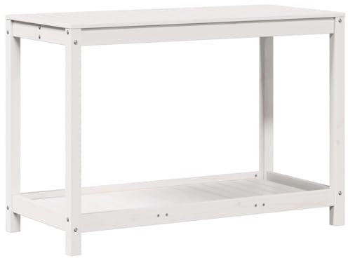 vidaXL Pflanztisch, Gärtnertisch mit Ablage, Blumentisch für Garten Balkon Terrasse, Gartentisch Arbeitstisch, Weiß 108x50x75cm Massivholz Kiefer