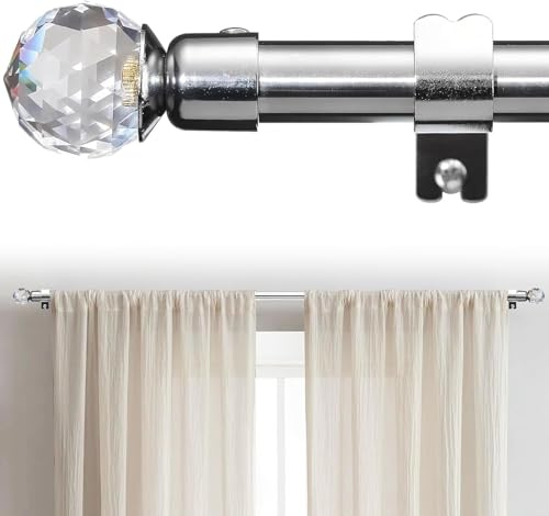 Barra de Cortina Ajustables, 71-238cm Barra de Cortina Extensible con Soportes de Acero Inoxidable - 16 mm de Diámetro con Cola de Diamante Acrílico