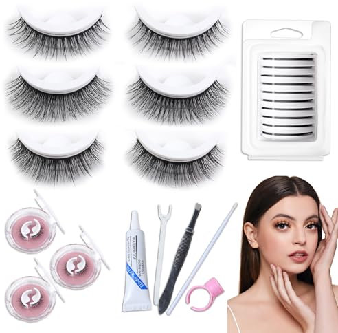 Faux Cils Naturel 3D Wispy Fake Lashes Faux cils auto-adhésifs réutilisables Cils Faux Magnétiques - Cils Faux Auto-Adhésifs, Facile à Installer, Réutilisable, Naturel, 3 Styles Différents