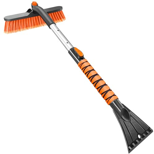 HEEYA Rascador de Hielo para Coche, 84 cm, Cepillo de Nieve Extensible y Cepillo con Mango de Espuma para Parabrisas, Ventanas, SUV, Camiones, Color Naranja