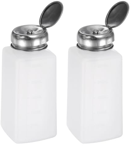 HARFINGTON 2pcs Solvent Alcohol Dispenser 250ml(8.5oz) Push Down Liquid Dispenser Pump Bottle with Sealing Stainless Steel Lid for Acetone Cleanser Polish Remover, White