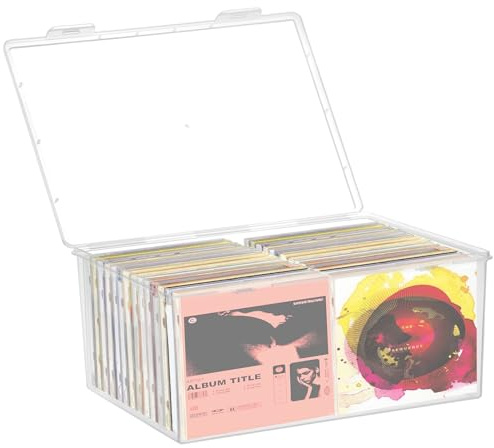 Stackable Clear Plastic CD Organizer,11.9x 8.5CD Storage Box, Clear CD Holder Case with Lids Store 40+ CDs, Storage Container Shelf Organizer Bin for DVDs,Video Games, Blu-ray, Books, Home, Office