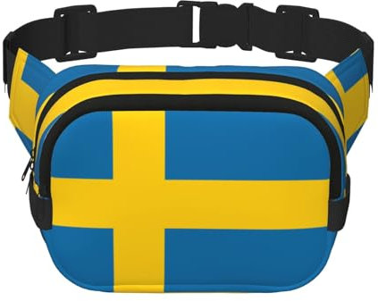 Marsupio quadrato a doppio strato con bandiera svedese per attività all'aperto come sport, viaggi, escursionismo, ciclismo, Nero , Taglia unica