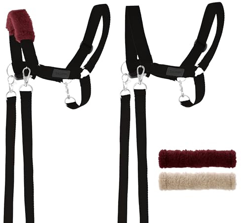 SKIPPI Cabestro para Hobby Horse - Negro, Hobby Horse Accesorios, Halter, Riendas y 2 Protectores de Forro Polar, Talla única