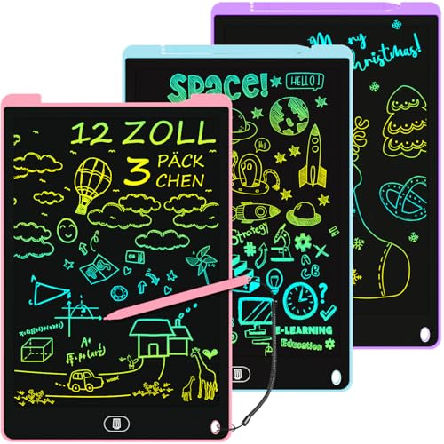 Electight 3 lavagne LCD da scrivania per bambini da 12 pollici, lavagnetta da pittura riutilizzabile, per bambini con pulsante di cancellazione, giocattoli per ufficio, scuola, casa (rosa + blu +
