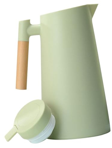 ZUNOXAZ Bollitore Isolato Sottovuoto Brocca in Vetro a Grande Capacità, Bottiglia D’acqua Portatile Manico in Legno, Conservazione Calore Prolungata per Casa, Ufficio e Ristoranti