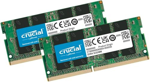 Crucial CT16G4SFRA32A 32GB Kit (2 x 16GB) DDR4 3200MT/s SO-DIMM Laptop RAM Memory | PC4-25600 | 260-Pin | CL22 | 1.2V | Non-ECC Unbuffered Notebook Memory | Micron