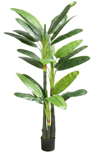 HOMCOM Albero di Banano Artificiale 180 cm in Vaso, Pianta Finta con 18 Foglie per Interno, Ufficio, Soggiorno, Camera da Letto, Verde