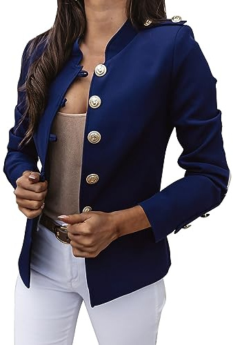 Kort blazer, festlig, blå, elegant, kostymblazer, dam, kort, midja, elegant, kavaj med knappar, kostymjacka, långärmad, businessblazer, kontor, kavaj, slim, passform, bolero, enfärgad jacka