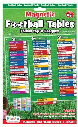 Fiesta Crafts Magnetic Football Tables Chart, Keep up-to-date by moving the teams according to their results, fun for all football fans