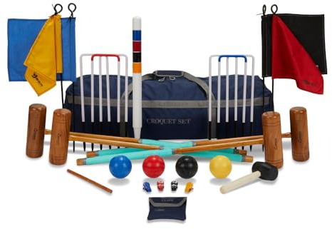Uber Games Pro Set de Croquet en Bolsa con Mazos de Madera Dura, Pelotas de Tamaño Completo, Aros de Acero y Accesorios