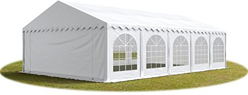 TOOLPORT Festzelt Partyzelt 5x10 m Premium, hochwertige PVC Plane 750 N in weiß 100% wasserdicht mit Bodenrahmen