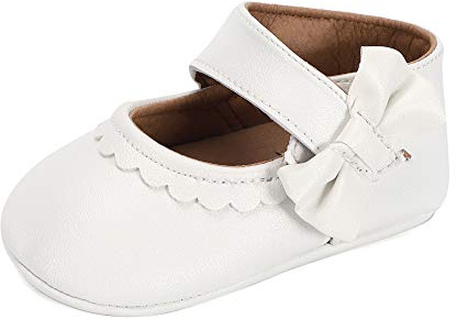 LACOFIA Baby Girls Ballerina Infant Christening Shoes Anti-Slip Bowknot Princess Prewalker, 3-6 Months, A White