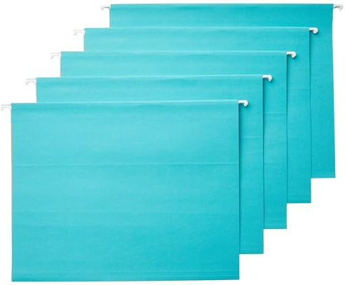 Amazon Basics Hanging File Folders with Adjustable Tabs for Document Organization, Letter Size, Aqua, 25-Pack