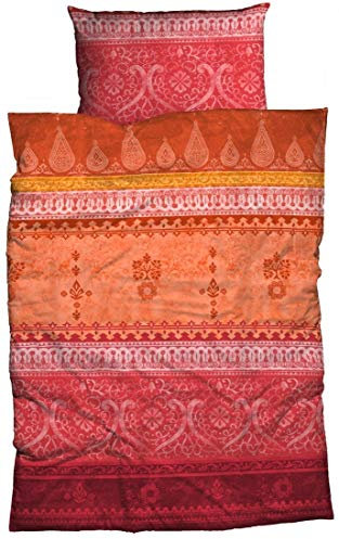 sister s. Bettwäsche Indi Baumwoll Satin aufwendiger Bordürendruck absolut hip modernes Landhaus orientalischer Flair Ornamente (135 cm x 200 cm, rot-orange)