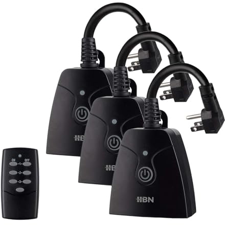 HBN Outdoor Wireless Remote Control Outlet Plug,Weatherproof Heavy Duty Power Strip,Indoor Electrical Plugs for Light Switch,6-inch Cord,100ft Range, ETL Listed(15A,Dual 3-Prong Outlets,3Packs)