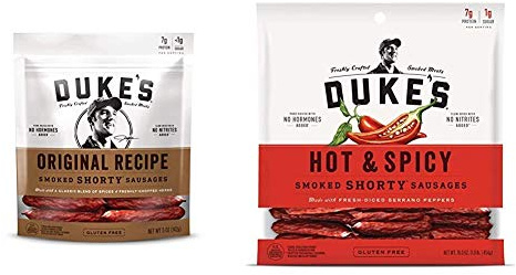 Duke's Original Recipe and Hot & Spicy Smoked Shorty Sausages Meat Snack Bundle (16 oz)