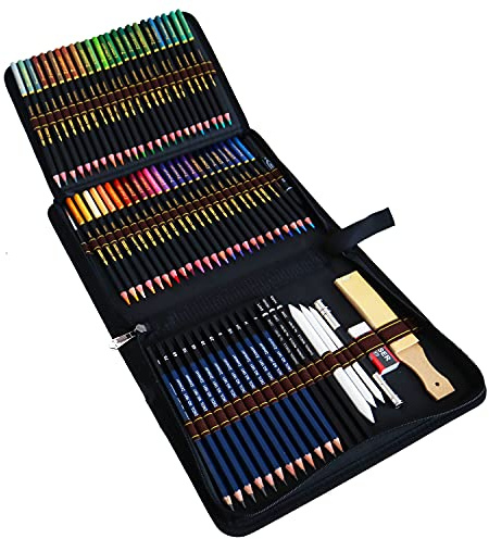 WGOT 72 Buntstifte Bleistifte Zeichnen Set, Professionelles Farbstift-Set für Erwachsene, Inklusive Aquarellstifte, Skizzierstifte, Graphit und Kohle-Bleistifte und Zubehör