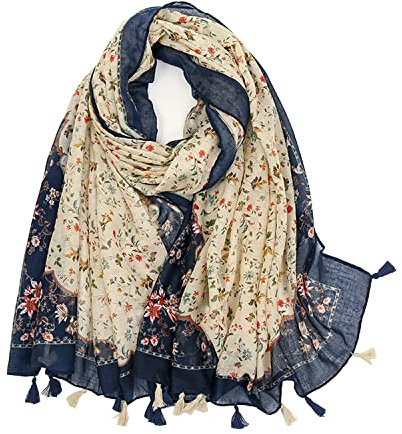 Yeieeo Boho Scarf for Women Lightweight Floral Printed Scarf Fall Winter Fashion Fringed Scarves Wraps Shawl (Floral 20)