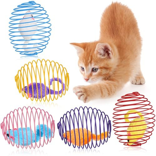 Jecery 5 Pcs Cat Spring Balls Toys Stretchable Rolling Balls Colorful Playful Coils Interactive Action Toy Caged Rats for Kitten Pet Supplies (Mouse,Multicolor)
