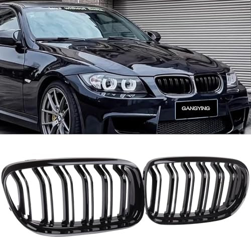 Gangying E90 Rejilla De Radiador para BMW Serie 3 E90 E91 Parrilla Doble Serie 3 E90 E91 riñones Negro Touring 2009 2010 2011 2012