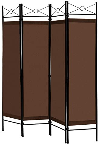 CASART 4 Panel Room Divider, Steel Frame Folding Room Partitions Protective Screens with Non-slip Feets, Home Office Fabric Privacy Splitter Decorative Separator for Bedroom Living Room (Brown)