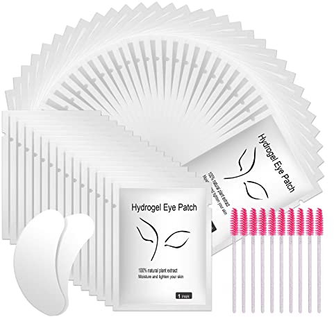 URAQT Patch Occhi Extension, 50 Paia Occhi da Ciglia Finte Eye Gel Patches Eye Pads con 10 Scovolino Ciglia, Patch Occhi Trucco Patch Ciglia per Extension Ciglia e Pro Salon Eye Mask Beauty Tool
