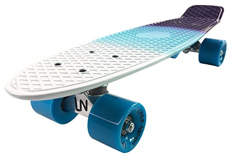 Little Nation Mini Cruiser Skateboard – 22” Lightweight Kids Skateboard with Soft PU Wheels & ABEC-7 Bearings, Durable Cruiser Skate Board for Kids, Teens & Beginners (White-Blue)