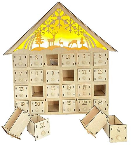 Calendrier de l'Avent DIY Calendrier en bois avec 24 tiroirs 10 x 3 x 12d le calendrier de l'avent de Noël Calendrier de l'Avent pour vous remplir le compte à rebours (pas de batterie)