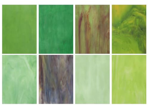 QUARKZMAN 8 Hojas de Vidrio de Colores, 4 x 6 Pulgadas, Azulejos de Vidrio de Mosaico Variados para Proyectos de Bricolaje Decoración del Hogar, Serie Verde